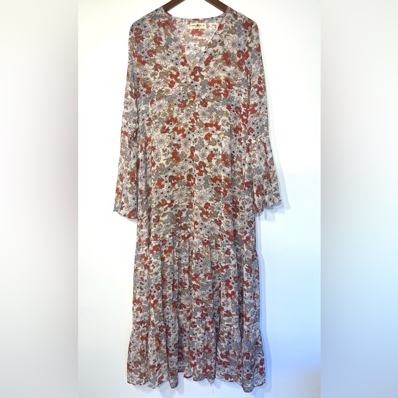 Natural Life Dance With Me Maxi dress floral tiered bell sleeve v-neck medium - Picture 2 of 8